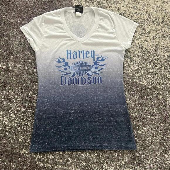 Harley-Davidson Blue Flame Ombre V-Neck Tee – Barrie - Picture 1 of 5